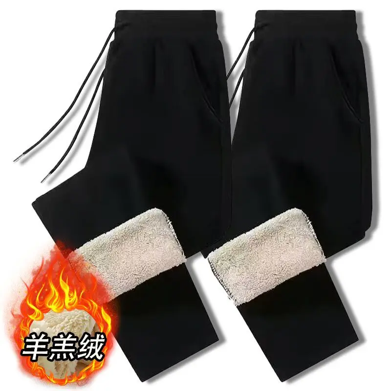 2024 New Men's Cotton Wool Velvet Pants Winter Casual Footed Sweatpants Thickened Pants For Men Loose Fit Sweatpants Male