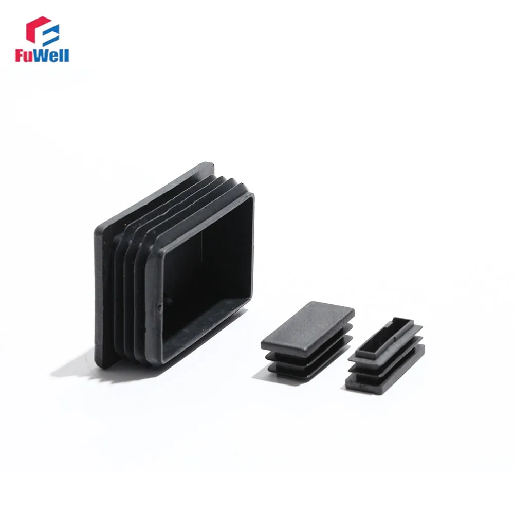 Fuwell PE Rectangular Pipe Plugs Anti-Slip Foot Pads Wear-Resistant Square Plane Plug Heads for Home Improvement Balck