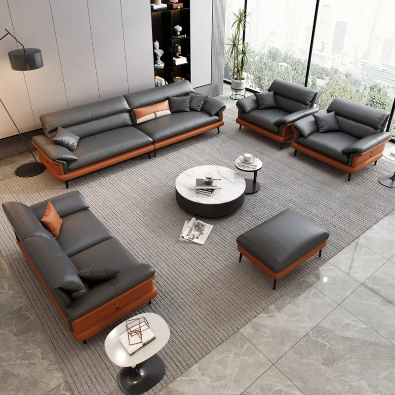 Modern leather, simple reception, business office sofa, casual reception, negotiation office