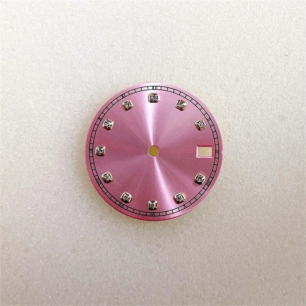 28.5 مللي متر شعاع الشمس الهاتفي حافة ذهبية حجر مطعمة علامات ساعة ، دائرة السكك الحديدية ، ل NH35/NH36 ساعة يد تعمل بالحركة الأوتوماتيكية لتقوم بها بنفسك أجزاء