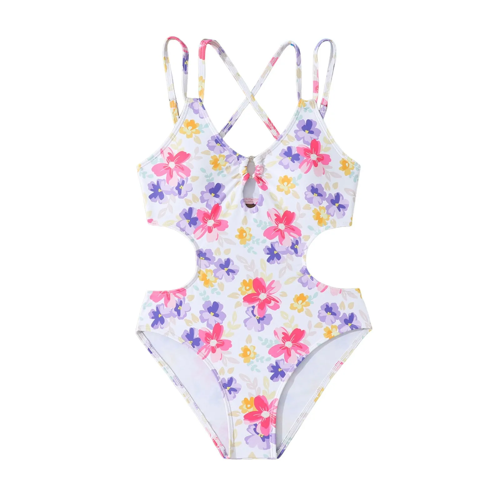 

Girls 3 Piece Bikini Girls' Swimsuit Children's Shoulder Strap Suspender Hollowed Out Floral Small Baby Girl Swim Suit 18 Months