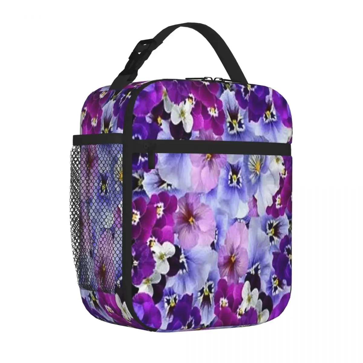 Hot Sale SPRING PURPLE PANSY GARDEN ABSTRACT ART Shoulder Style Adult Lunch Bag Long Drive Snack Bag