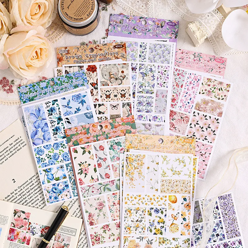 

Journamm 4pcs/pack Plant Flowers Stickers Self-adhesive Stickers DIY Scrapbooking Art Collage Photo Album Aesthetics Stationery