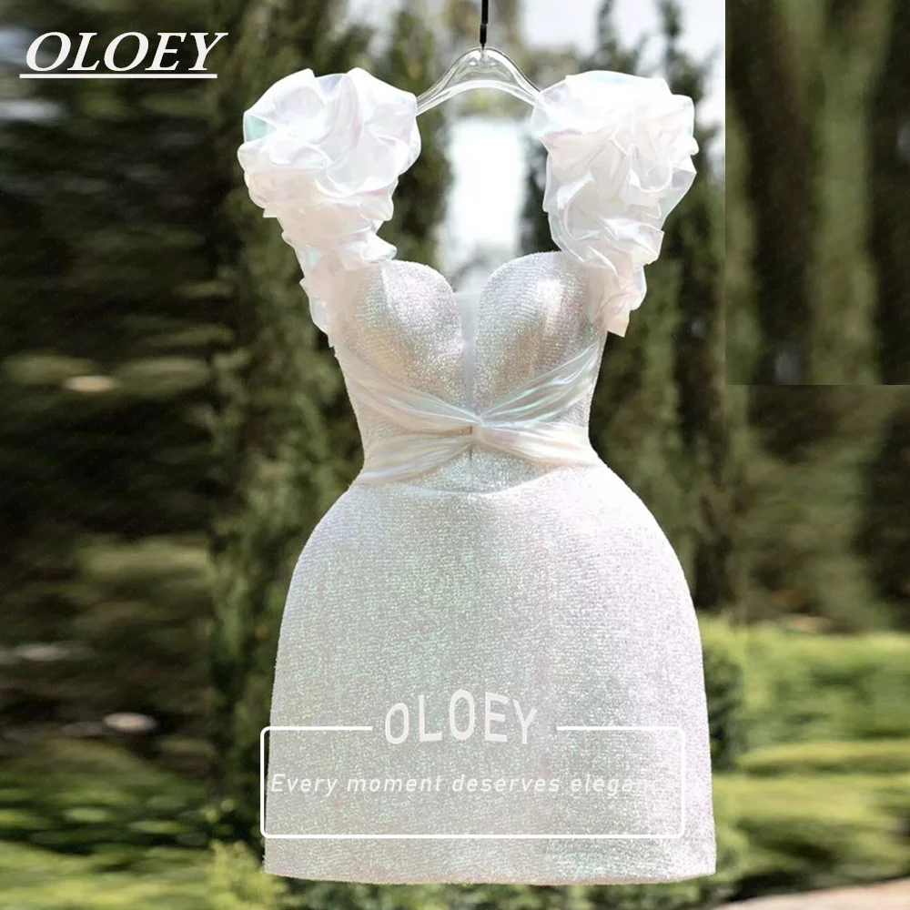 

OLOEY Modern Glitter A-Line Short Prom Cocktail Dress Sweetheart Neck Puff Sleeves Mini Wedding Party Gown Customized Lace-up Ba