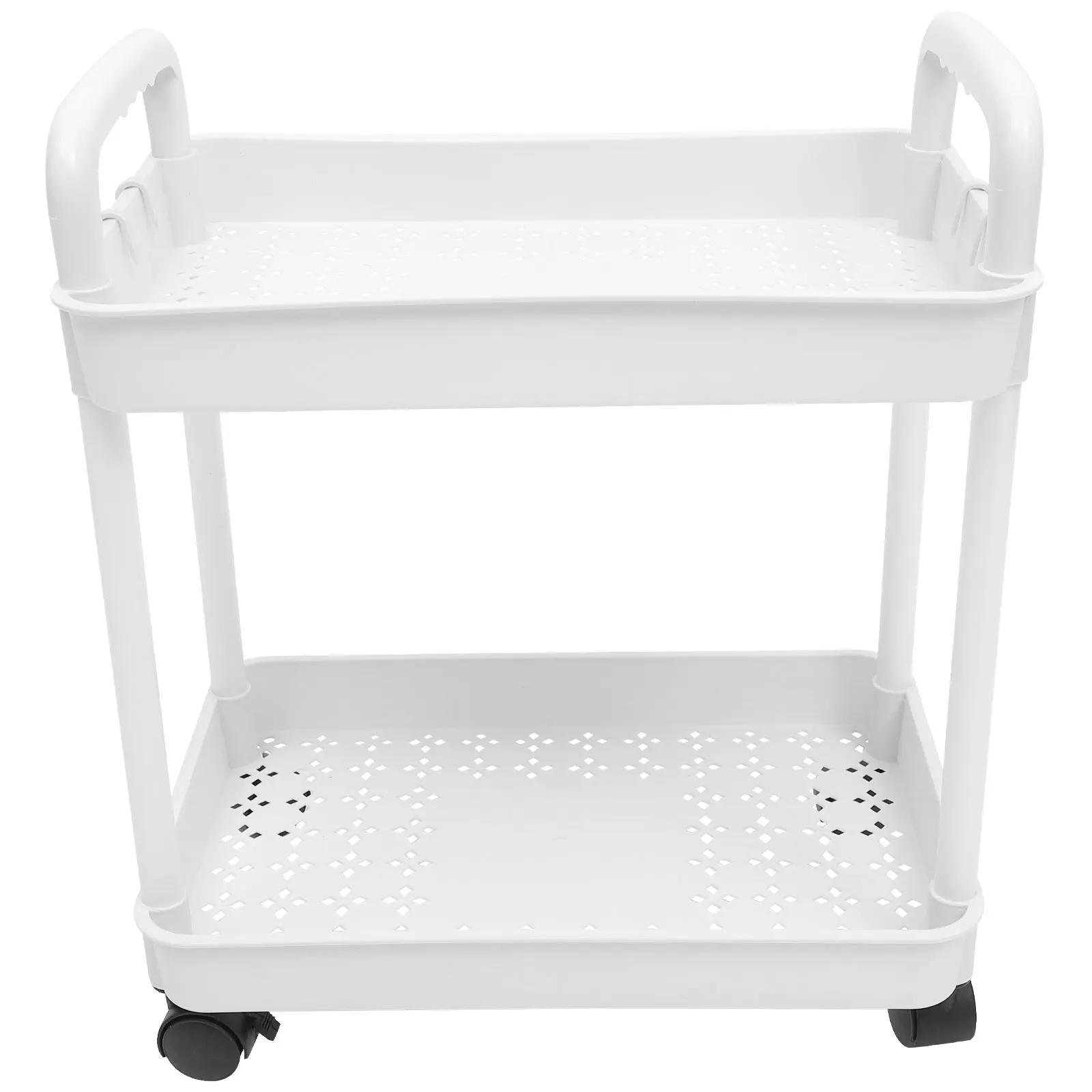 

2 Tier Rolling Cart Storage Rack White Kitchen Bathroom Organizer Movable Bookshelf Utility Cart 50kg Capacity