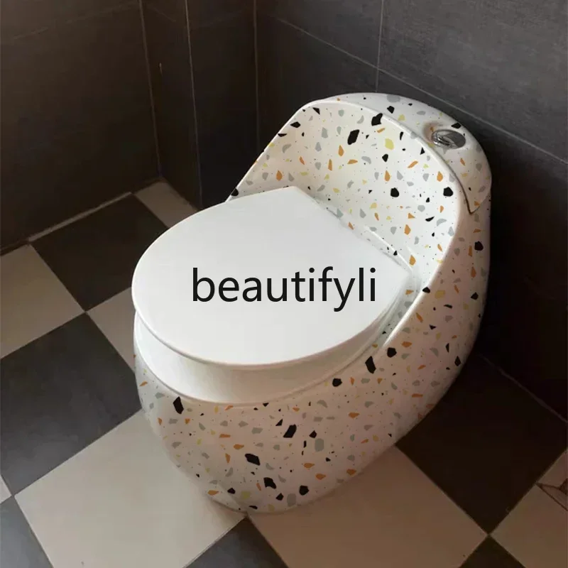 D32 xzxHousehold ordinary toilet color terrazzo siphon ceramic toilet silent deodorant toilet