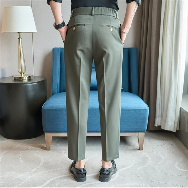 Naples Suit Elastic Waist Pants Men, High Quality 2024 Suit Pants White Business Casual,M-3XL Men\'s Suit Pants