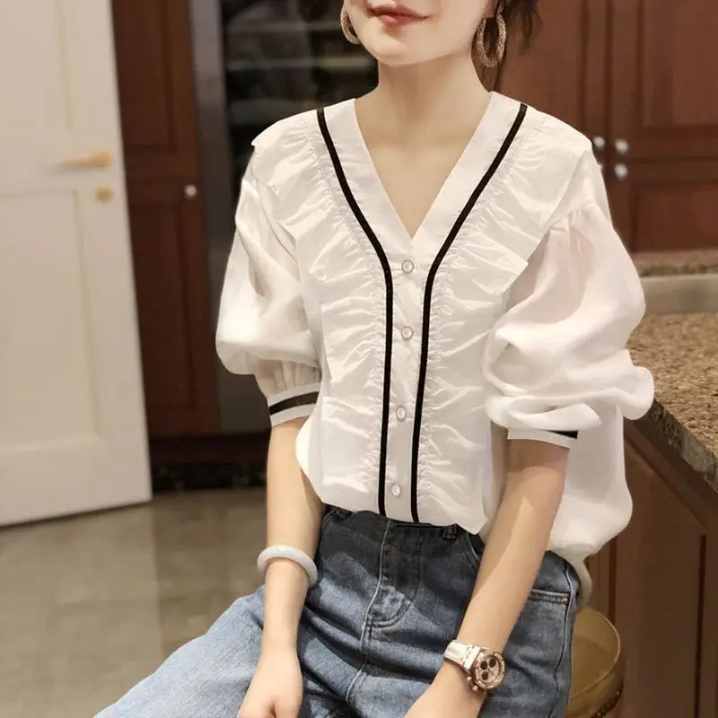 2024 Spring and Autumn New Elegant Women\'s Chiffon Shirt Fashion Long Sleeve Shirt Women\'s Inner Base Shirt Loose Blouse