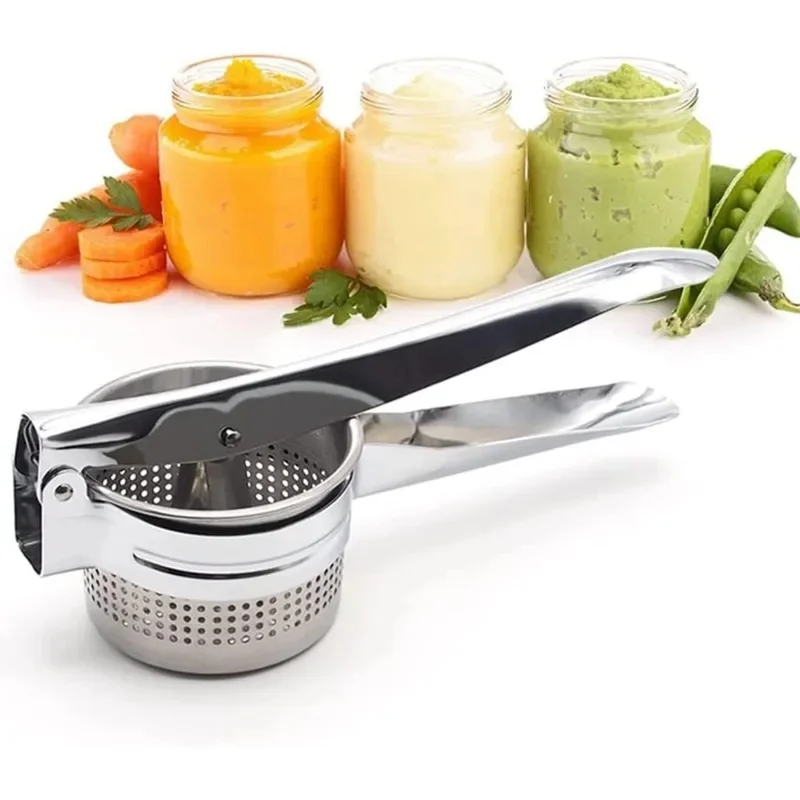 Food Grade Stainless Steel Potato Masher, Ergonomic Handle Crusher for Mashing Veggies Fruits in Daily Kitchen