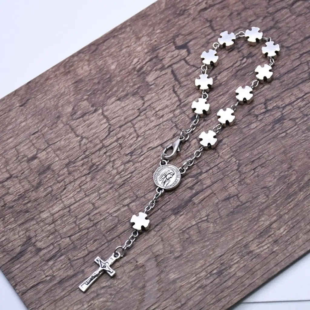 Classic Silver Plated Cross Pendant Rosary Bracelets For Men Women Christian Catholic Religious Belief Prayer Jewelry Gifts