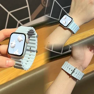 Pita Laut Silikon untuk tali Jam Tangan Apple 45mm 46mm 40mm Ultra 2 49mm 44mm 41mm Seri gelang olahraga 38-42mm 10 9 8 7 6 5 4 SE 8 gesper sabuk titanium penjualan terbaik - №