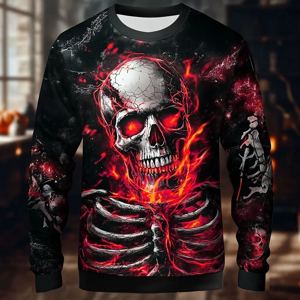 Camiseta para hombre con estampado 3D de calavera de Terror, vestido de Halloween de manga larga, ropa de calle Hip Hop Y2k, camisetas de manga larga a la moda para otoño