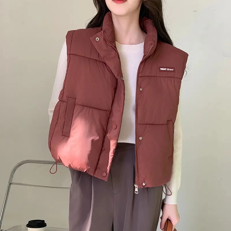 

Fall Winter Warm Cropped Vest Jackets for Women Fashion Sleeveless Stand Collar Zip Up Puffer Waistcoat Street Style Outwear