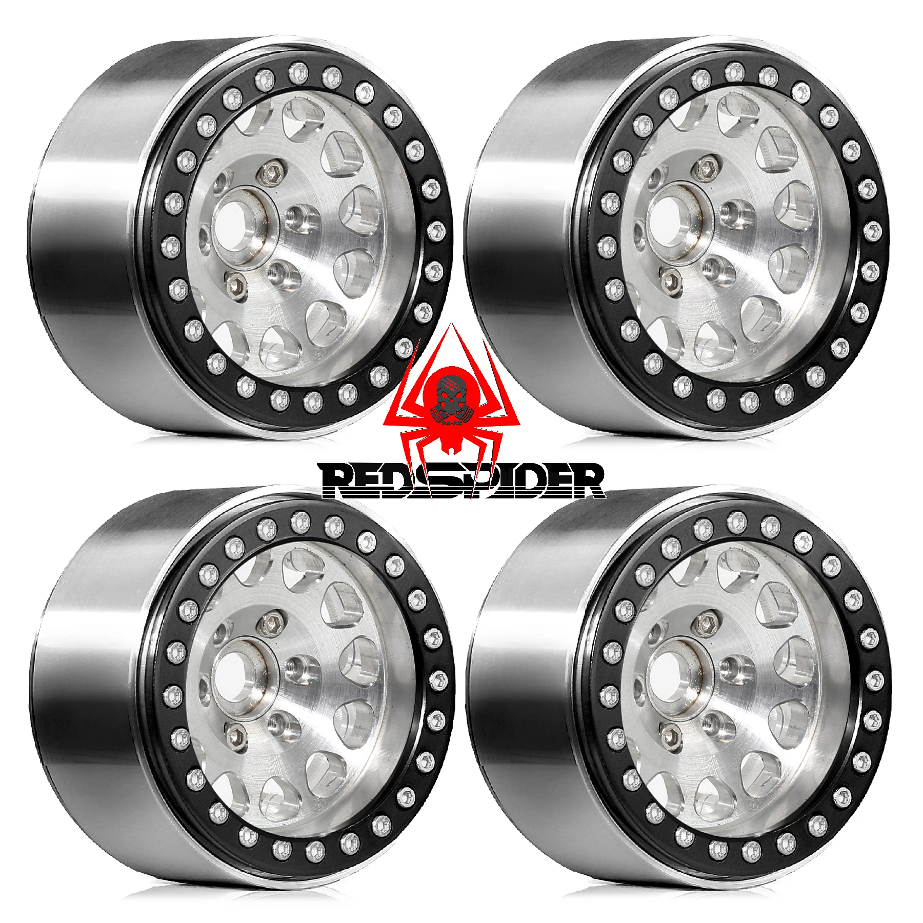 4 Uds. Llanta de rueda de aluminio de 1,9 "Beadlock Deep Dish con desplazamiento negativo de 11mm para coche trepador de control remoto TRX4 Axial SCX10 1/10