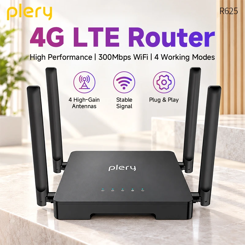 PLERY 4G Wireless Router 300Mbps 4G LTE CPE with External Antenna WiFi Router Modem for Internet Connection SIM Card Slot Includ