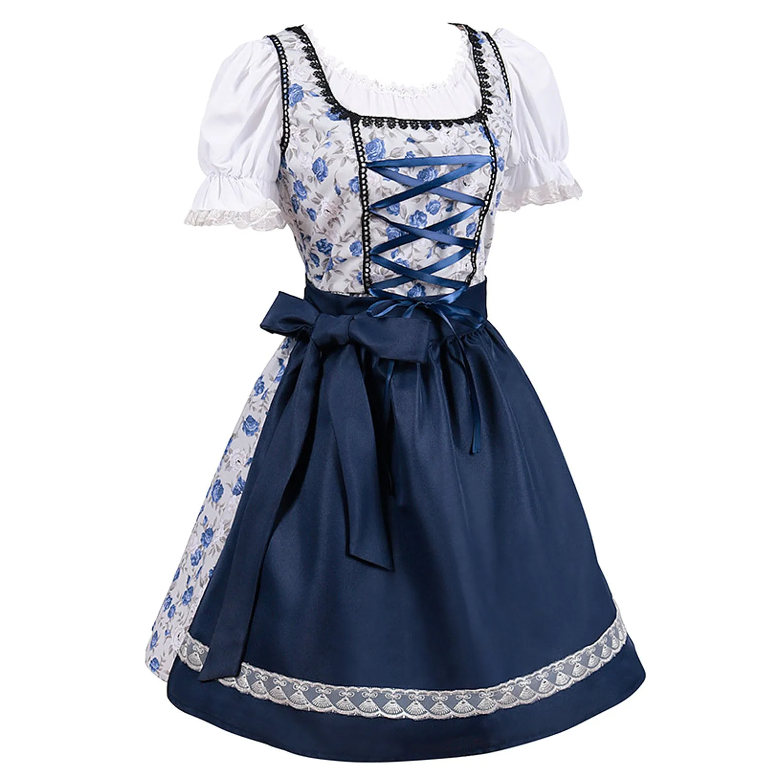 Lace-Up Oktoberfest Dress With Apron Festival Traditional Bavarian Beer Costumes German Dirndl Party Dresses