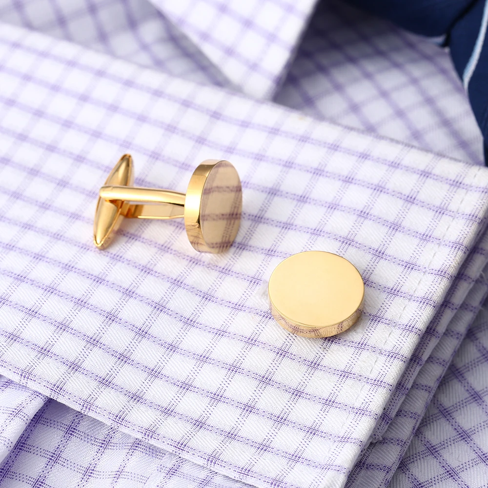 High Quality Blank Mens Cufflinks French Style Shirt Gold Plated Simple Cuffs Buttons Copper Metal Gemelos Male Jewelry Accessor