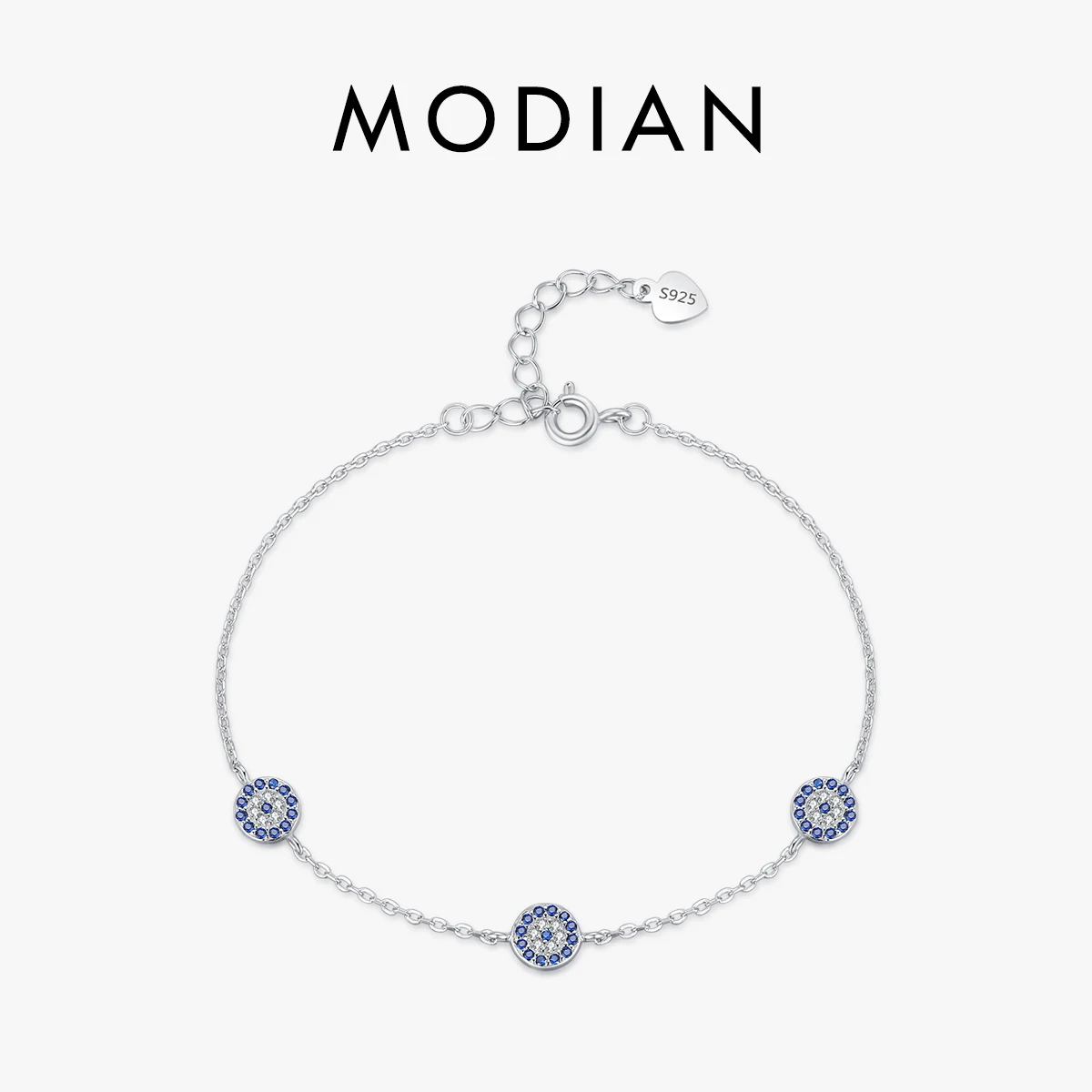 MODIAN-pulsera de plata de ley 925 auténtica para mujer, brazalete redondo con ojos de circonita azul, cadena de eslabones con abalorio Vintage, joyería fina, regalos de navidad