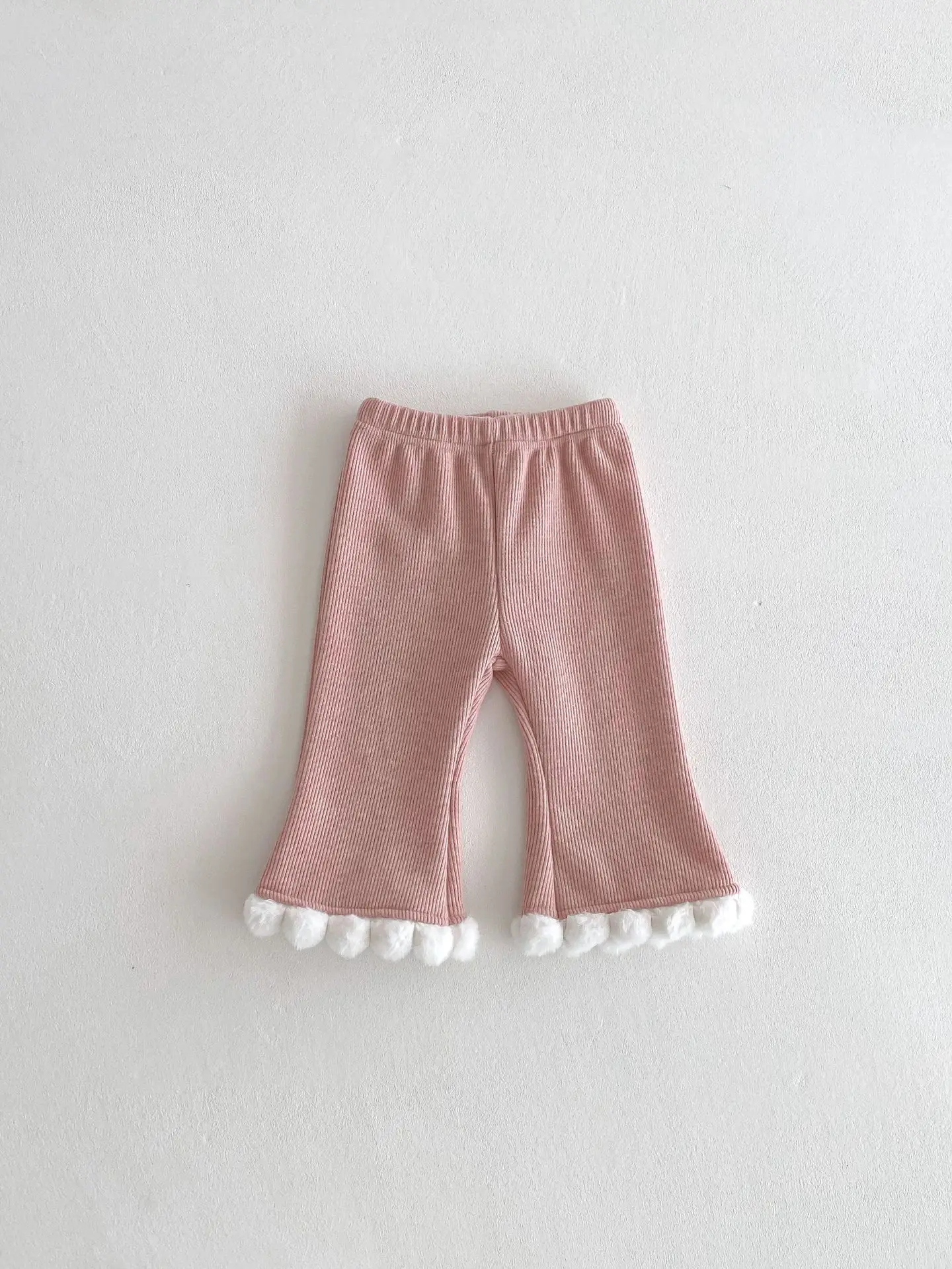 2024 Winter New Baby Girl Plus Velvet Thick Flared Pants Infant Warm Trousers Solid Girls Fleece Casual Pants Children Clothes