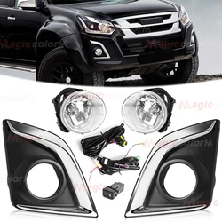 Car Front Bumper Fog Lamp For Isuzu D-MAX 2016 2017 2018 LED Fog Lights DRL Daytime Running Lights Chrome Driving Lamp 12V