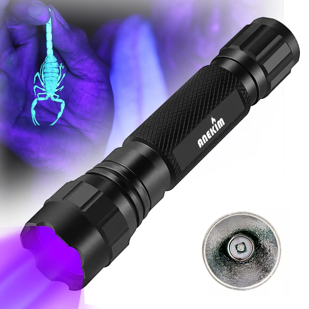 ANEKIM czarne światło latarka UV Super Power UV 365-405 nm LED Blacklight latarki na wykrywacz nieszczelności Pet moczu plamy