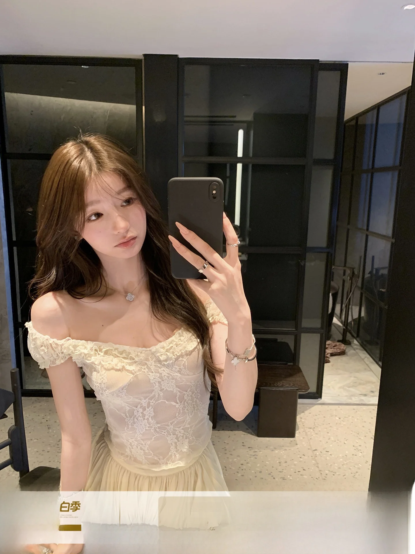 

YOLI Yang You Li Simple Versatile Short Shoulder One-Shoulder Tulip Color Chiffon Top Women's Spring Casual Style Slim Fit