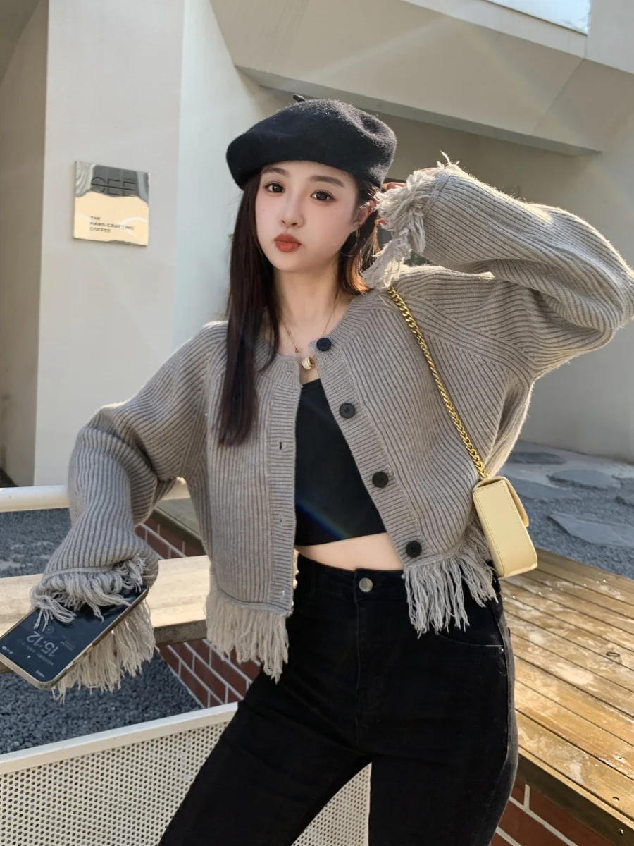 

Ay свитер с бахромой, пальто, женский открытый кардиган, весна-осень, новинка 2021, верхняя одежда, вязаный топ Lazy Faion