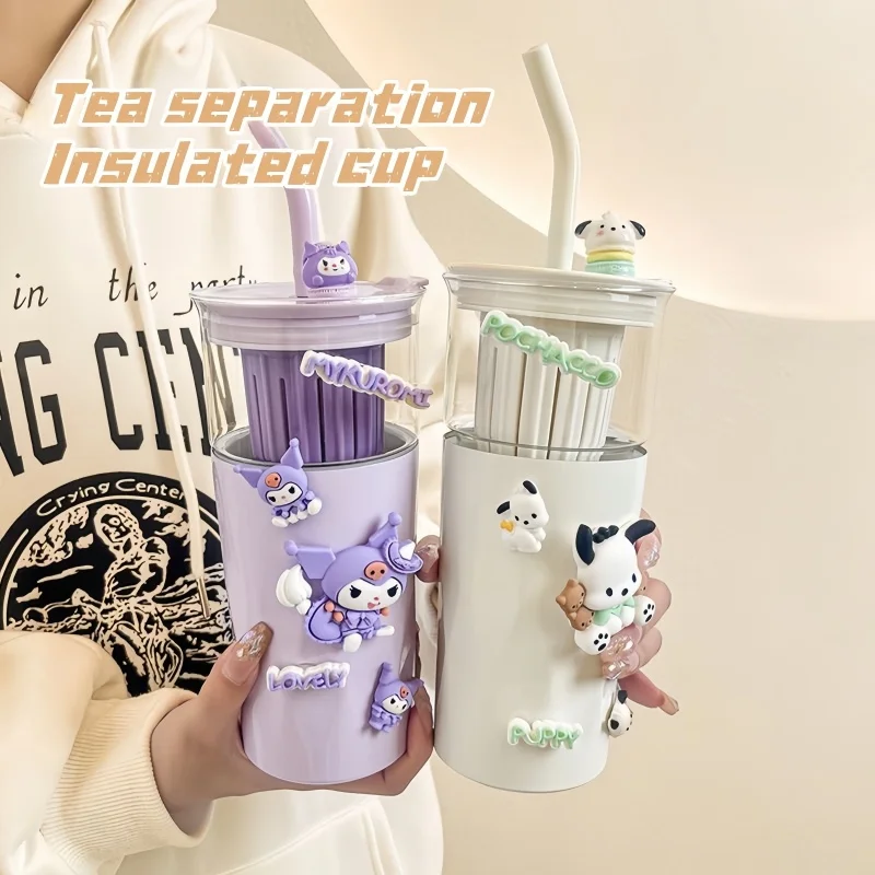 2023 New My Melody Kuromi Pachacco Stainless Steel Anime Kawaii Tea Separation Sanrios Multi Functional Straw Vacuum Cup Gift