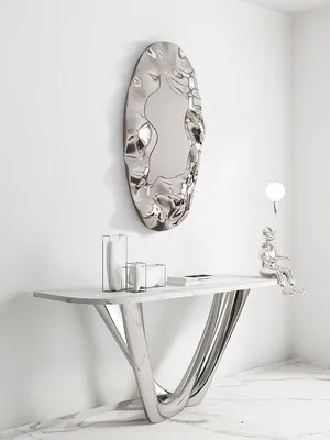 Stainless Steel Oval Mirror Wall Decoration, Designer Art Installation, Large Space, Sales Office