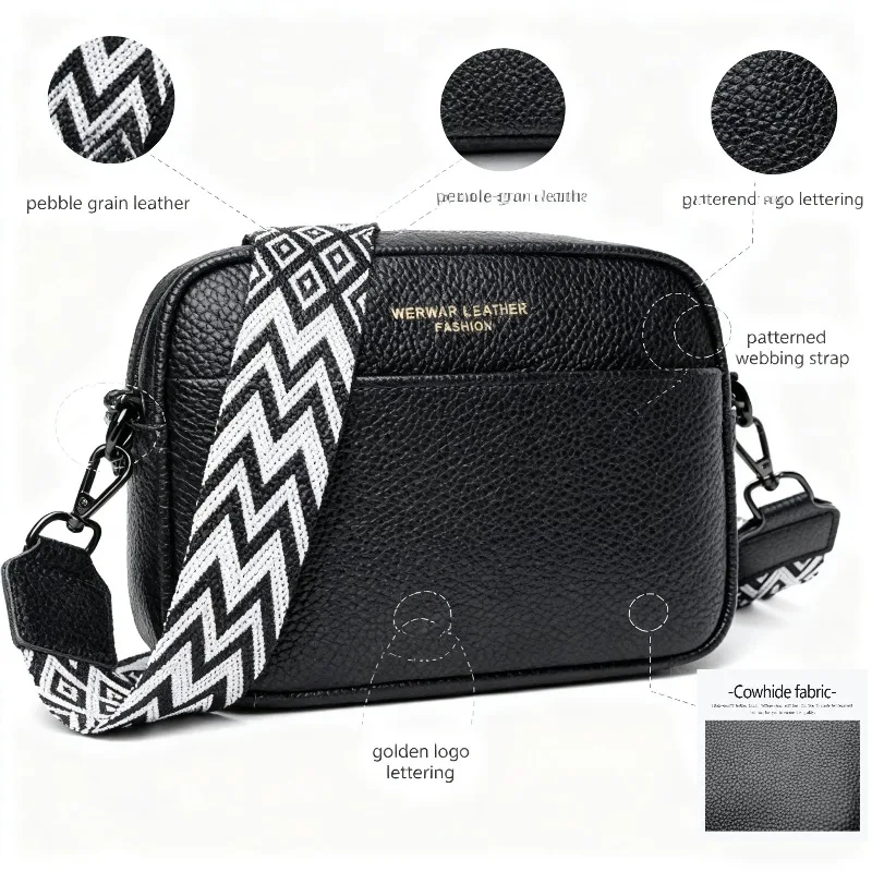 

Textured Crossbody Bag with Patterned Adjustable Strap and Branded Lettering Stylish Accessory for Daily Use and Casual Outfits