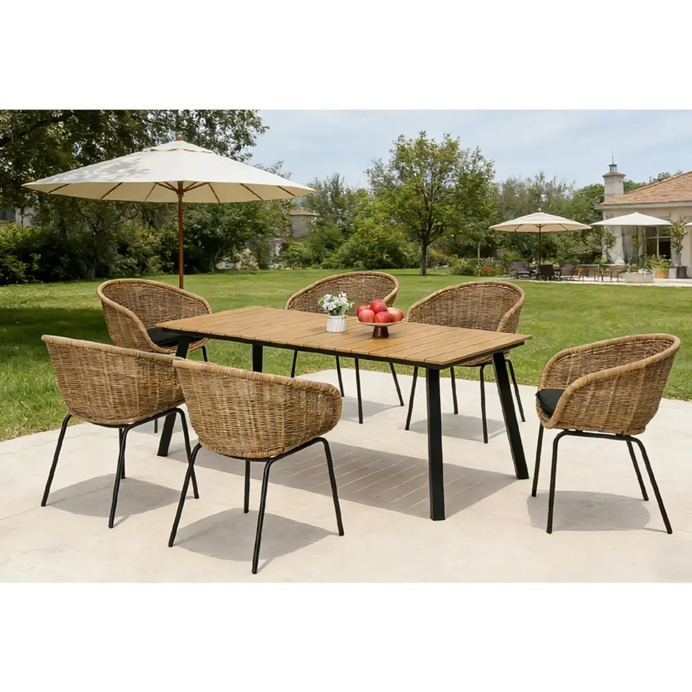 Set of 2 Outdoor Wicker Rattan Bucket Chairs, 300 lbs Capacity, Weather-Resistant Cushions, Brown
