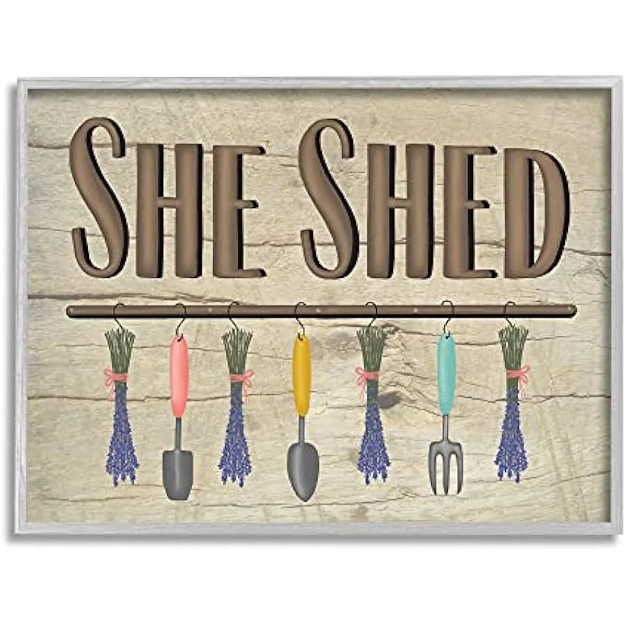 

Stupell Industries Rustic She Shed Phrase Lavender Bunches Garden Tools Designed by Darlene Seale Gray Framed Wall Art 16 x 20
