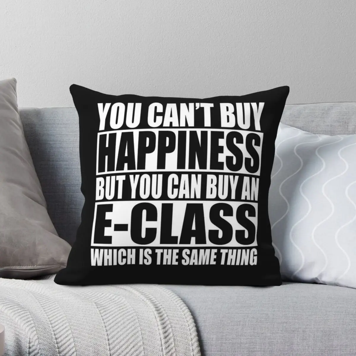 E-Class Happiness Square Pillowcase Polyester Linen Velvet Printed Zip Decor Pillow Case Car Cushion Case