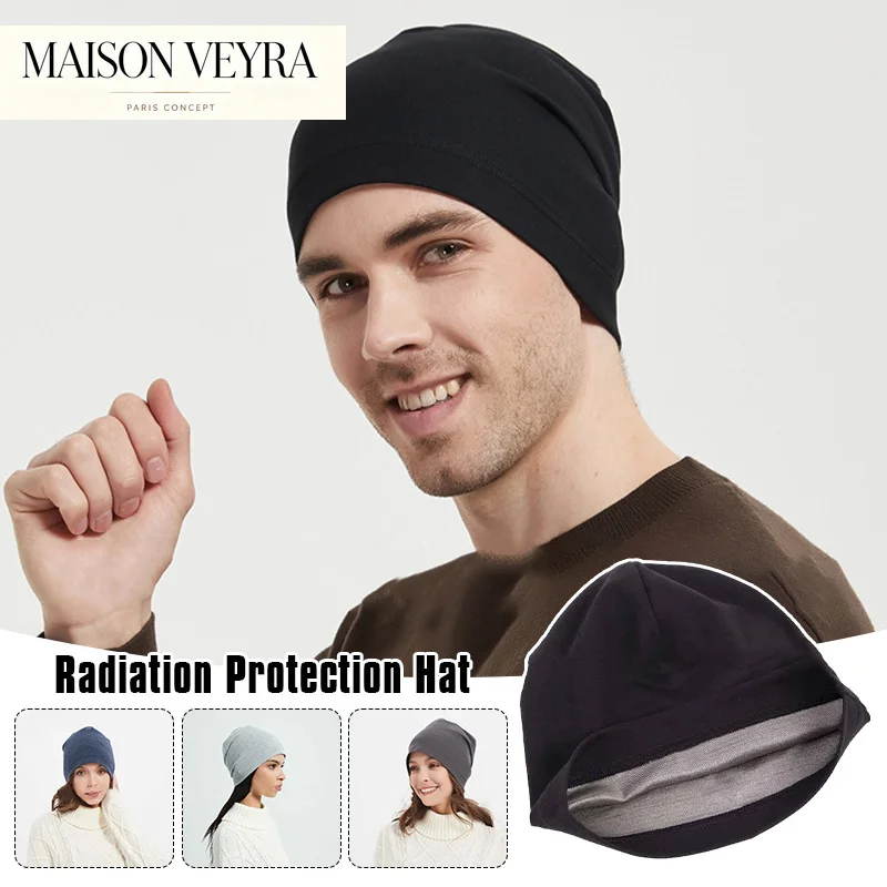 Anti Radiation Faraday EMF Protective Beanies Women Men Anti Radiation Cap Half Silver Fiber RFID Electromagnetic Blocking Hat