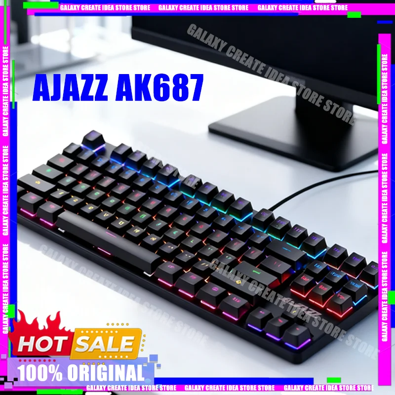 

НОВАЯ игровая механическая клавиатура AJAZZ AK687, 104 клавиши, проводная, беспроводная, двухрежимная, синий и черный чайный вал, ноутбук для киберспорта на складе