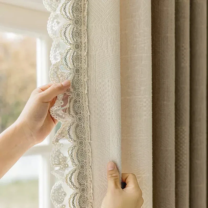 

Custom Size White Coffee French Modern Floral Lace Jacquard Luxury Curtains for Living Room Bedroom Dining Blackout Tulle Window