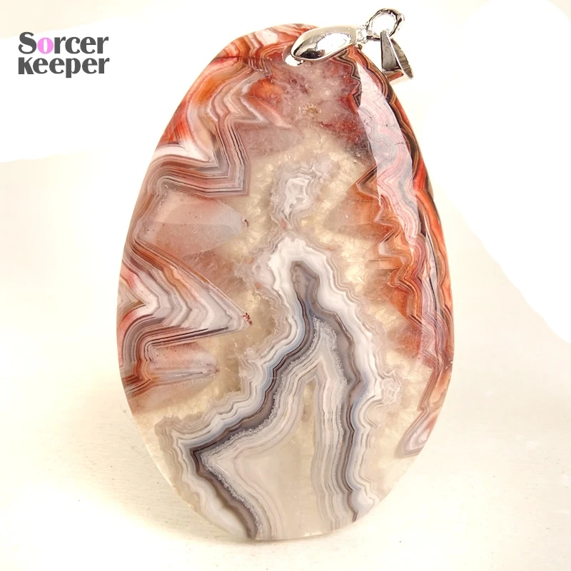High Quality Pendentif Real Natural Mexico Agate Crazy Lace Stone Pendant Chains Necklace For Women's & Men Jewelry Making BQ289