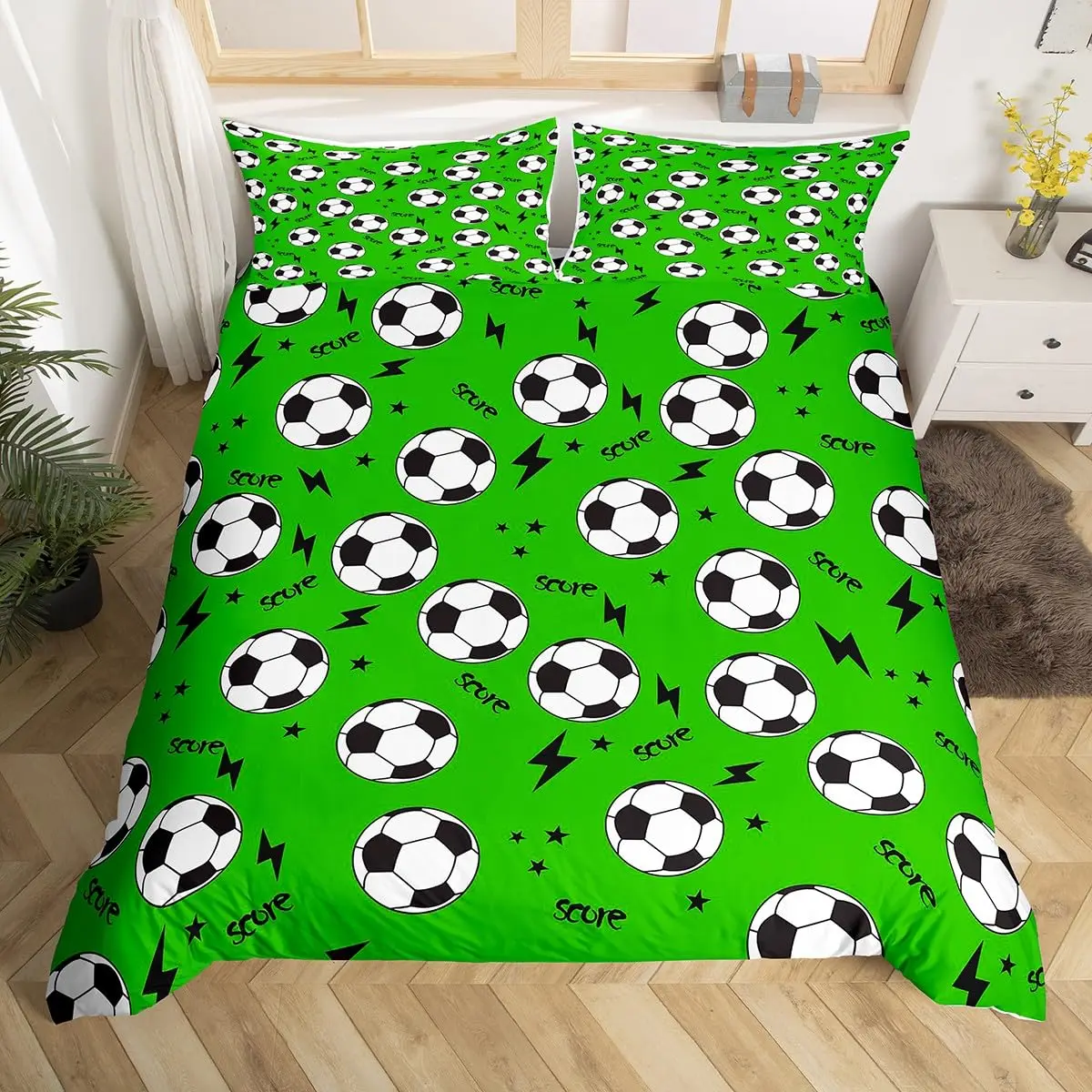 Soccer Ball Game Bedding Set for Kids Boys Girls Football Comforter Cover King Size Rugby Sports Duvet Cover Sport Quilt Cover