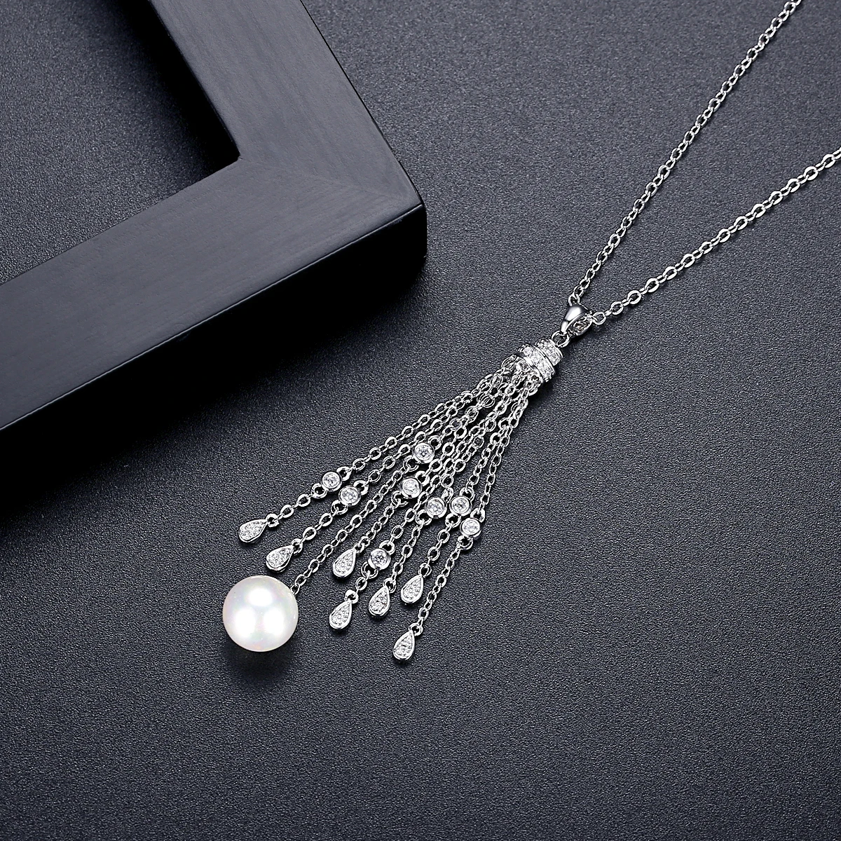 LUOTEEMI Trendy Long Tassel Women Wedding Bridal Necklace and Earring Jewelry for Girl  Drop Pendant Tassel with Pearl set de pu