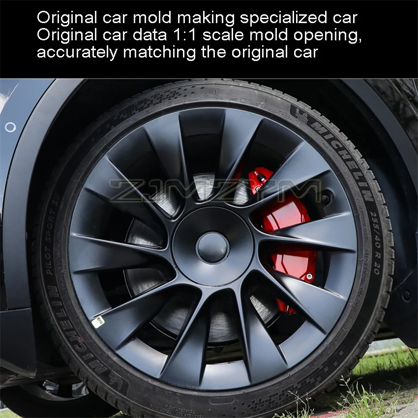2020-2023 Tesla Model Y 브레이크 캘리퍼스 커버 (4 피스 세트) 수정 특수 ADC12 알루미늄 합금 휠 캘리퍼스 커버 썸네일 3