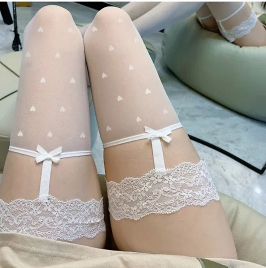 Sexy lace stockings pure desire over the knee love bow black stockings over the knee love stockings female thin section thermal