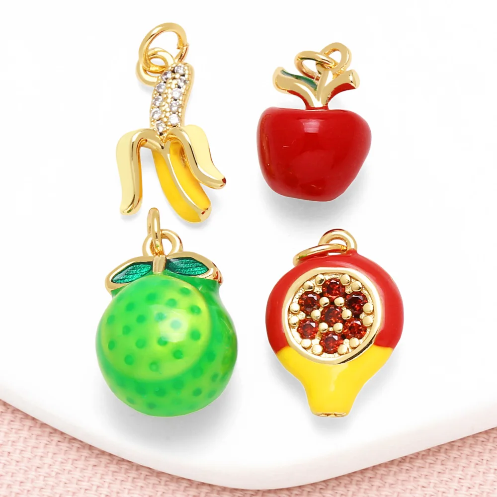 OCESRIO Enamel Apple Banana Charms For Bracelet Copper Lemon Pomegranate Fruit Handmade DIY Jewelry Making Supplies Chma359