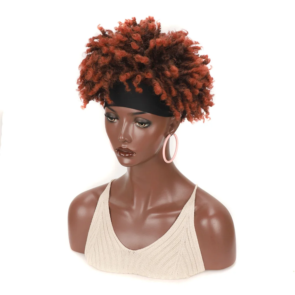 عصابة رأس شعر مستعار أفريقي، شعر أسود قصير مجعد، عصابة رأس شعر قصيرة مجعدة حمراء رقيقة، مناسبة للنساء اليومي #4