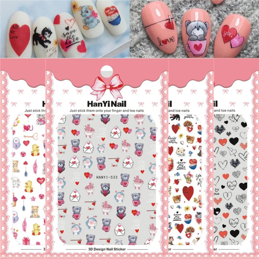 

1 sheet Cartoon Bear 3D Nail Art Stickers Nail Decals for Nails Manicure fashion Design DIY Happy Accessories