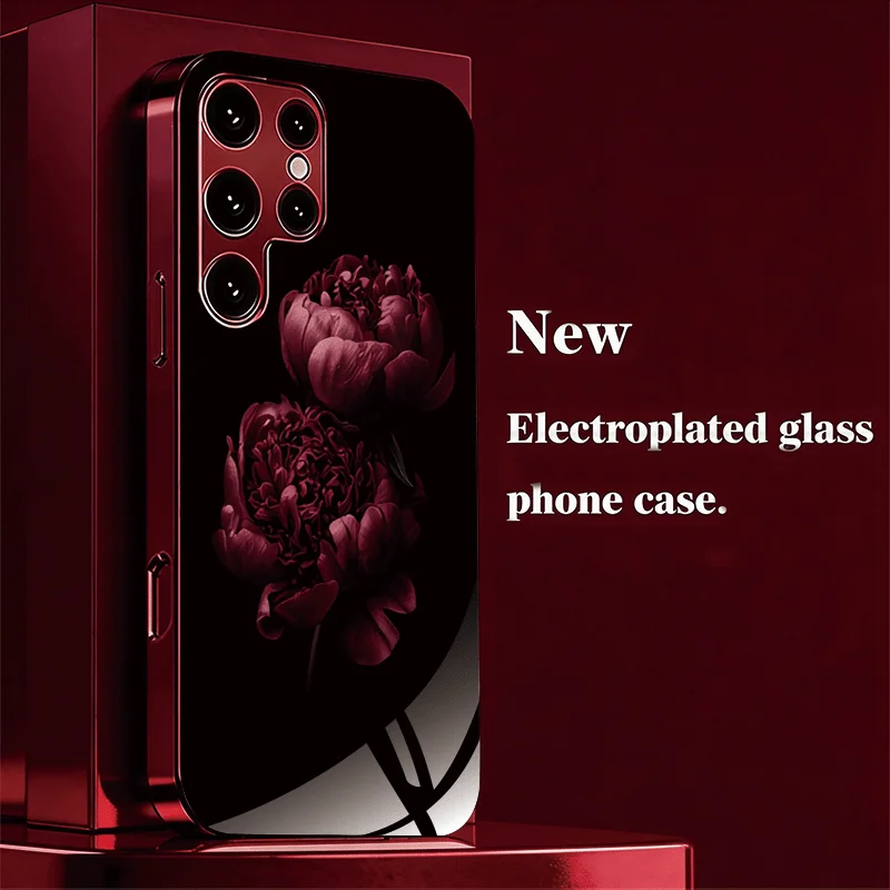 Thorny Dark Red Rose Phone case s26 ultra case s25 s24 s23 Glass phone case for Samsung Galaxy s26/s25/s24/s23/s22 Ultra FE Plus