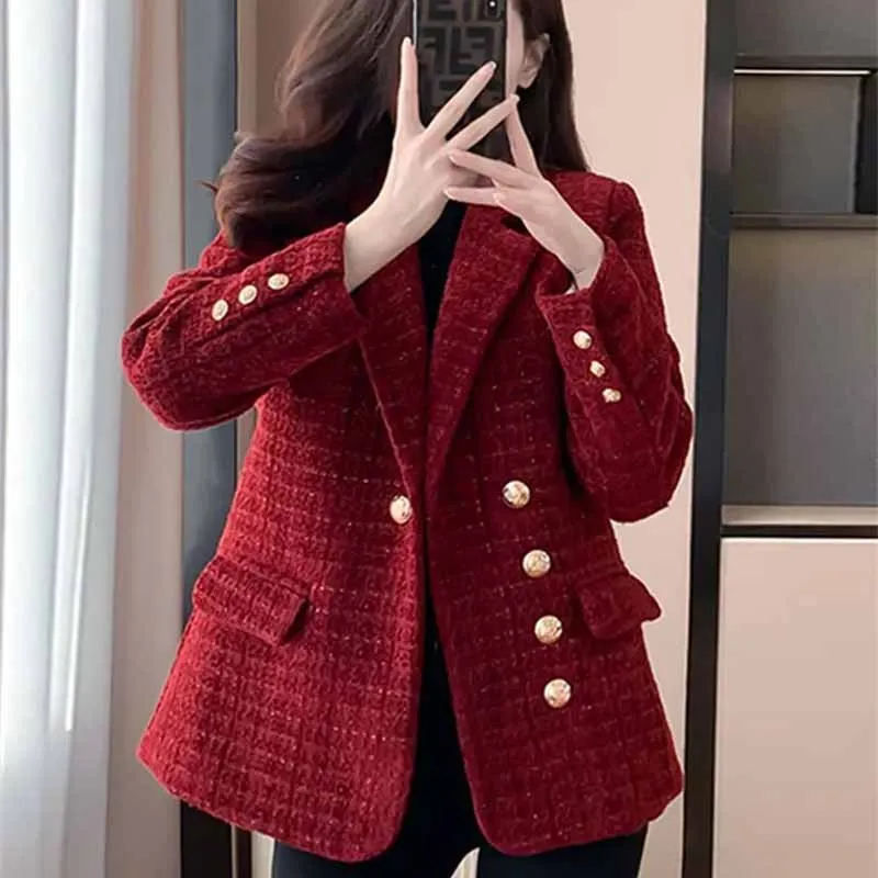 

Women Leisure Double-breasted Suit Outwear Female Long Sleeves Blazer Tops Coat Spring Autumn Ladies Fashion Solid Color Jacket