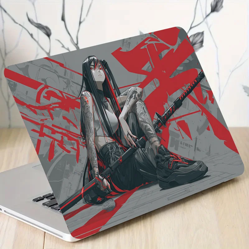 2Pcs Tattoo Woman Sword Laptop Stickers Durable PVC Decals For HP Dell Lenovo Notebook