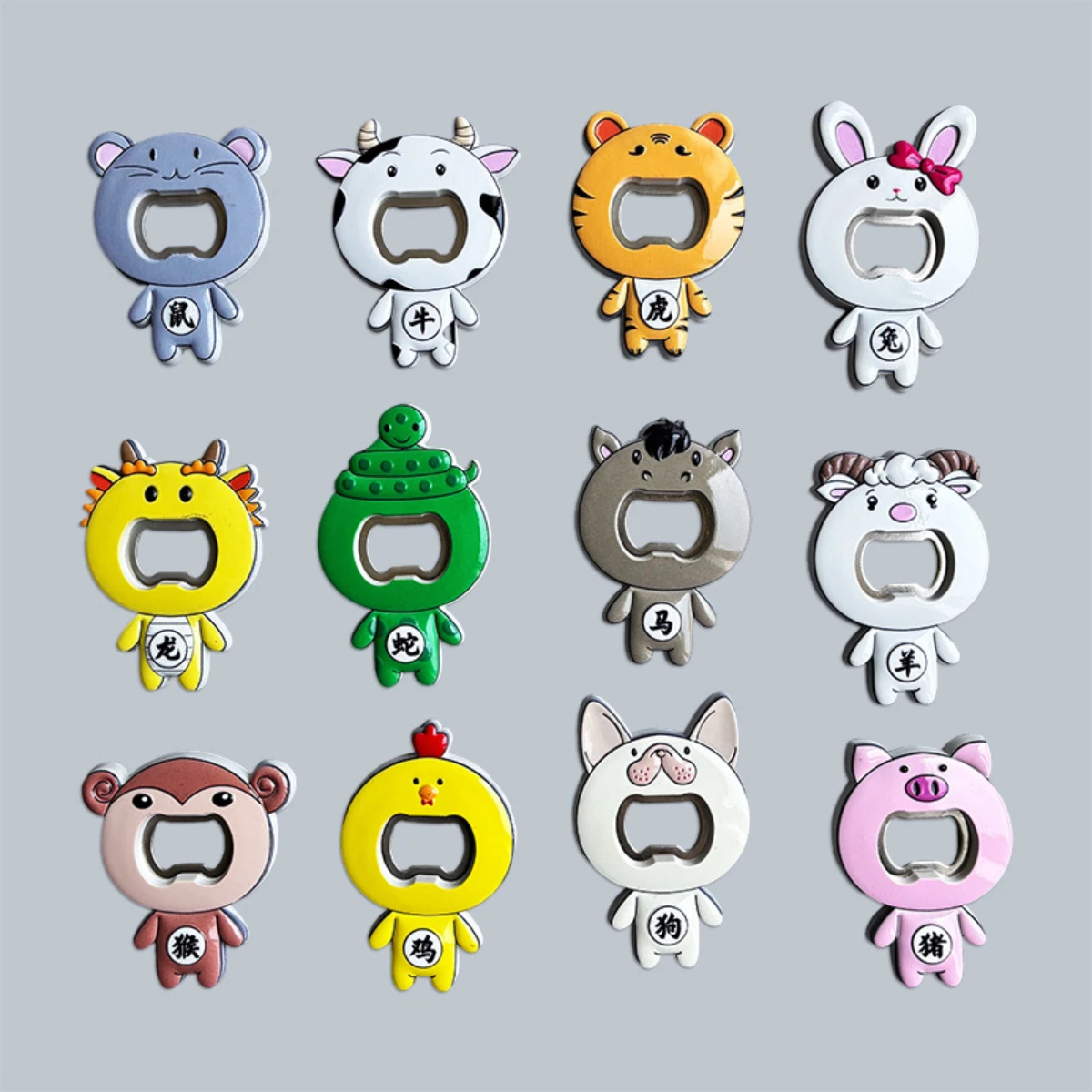 

Twelve zodiac resin bottle opener refrigerator with dragon, tiger, cattle, horse, snake, the Year of the Loong animal magnet