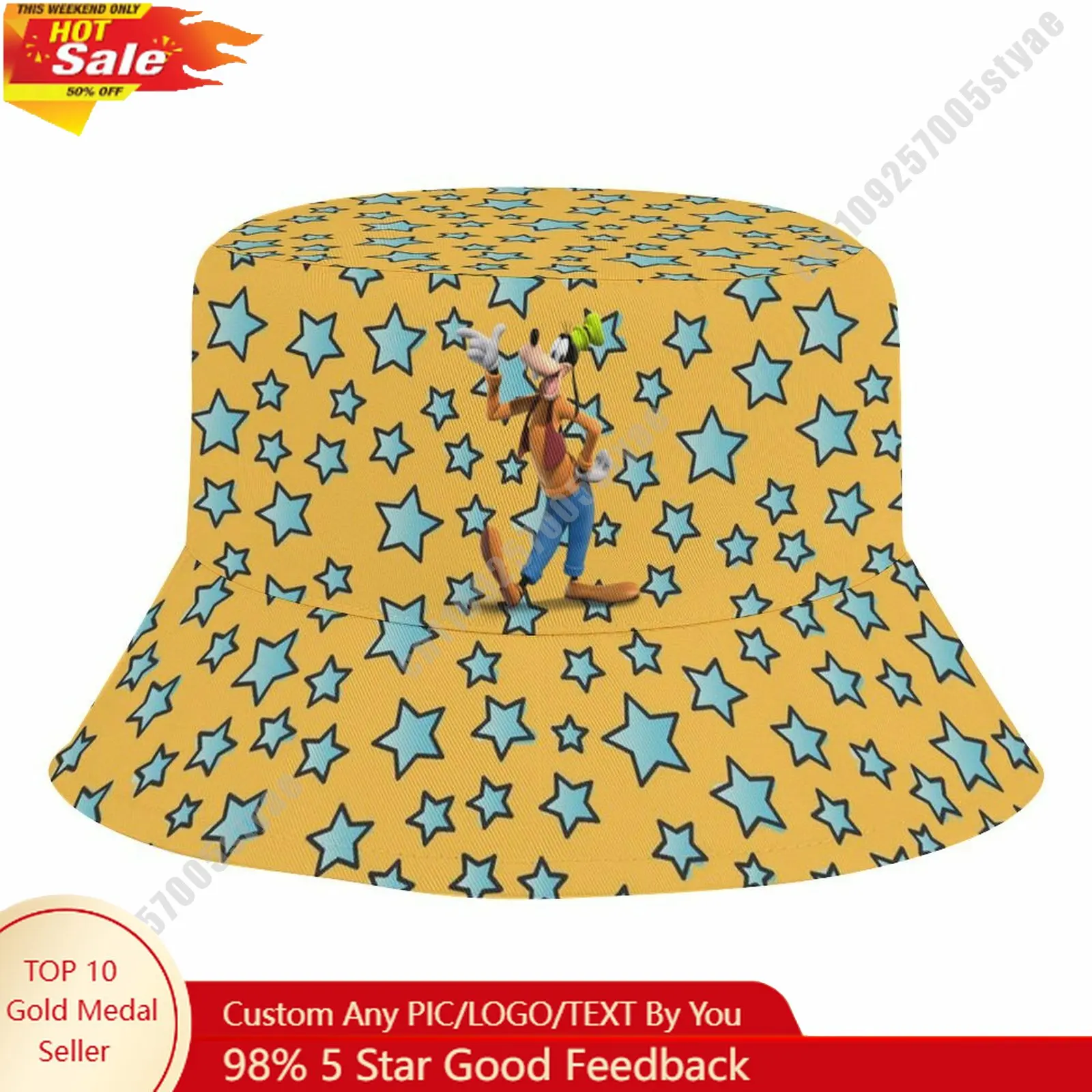 

Goofy Bucket Hat Disney Cartoon Character Custom Design Upload Your Image Logo Fisherman Hat 50–54cm Head Circumference