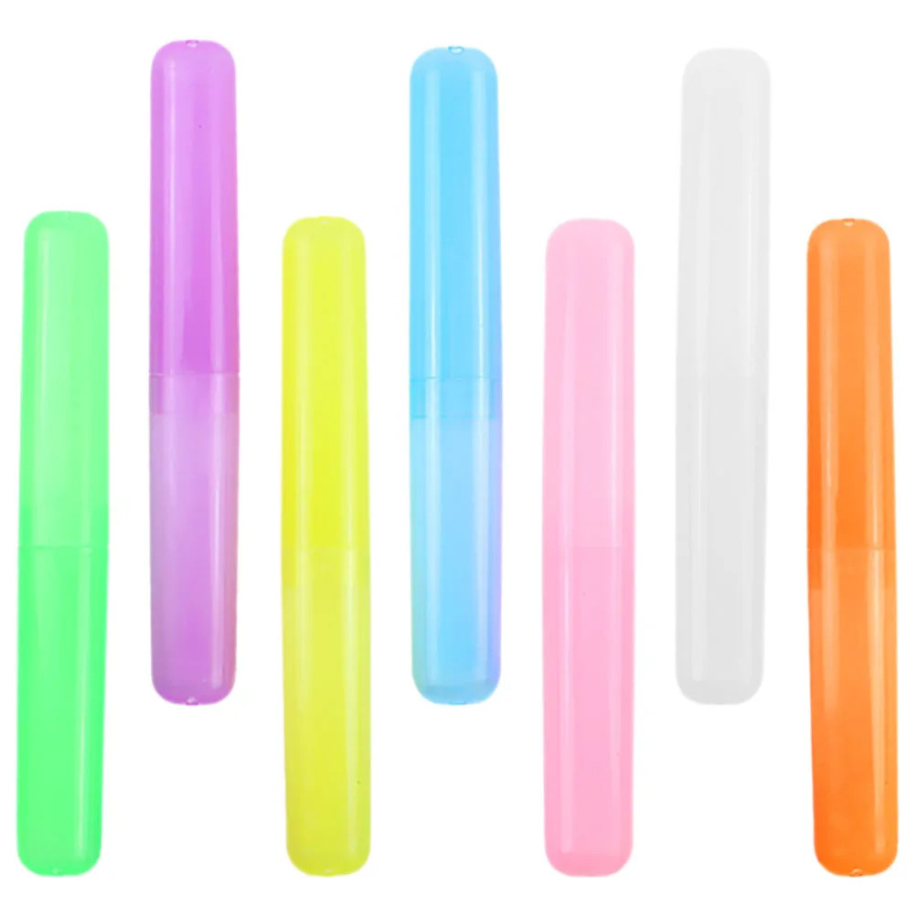 

7pcs Portable Toothbrush Case Travel Holder Organizer Business Outdoor Use Plastic Toothbrush Storage Box Protector Cover
